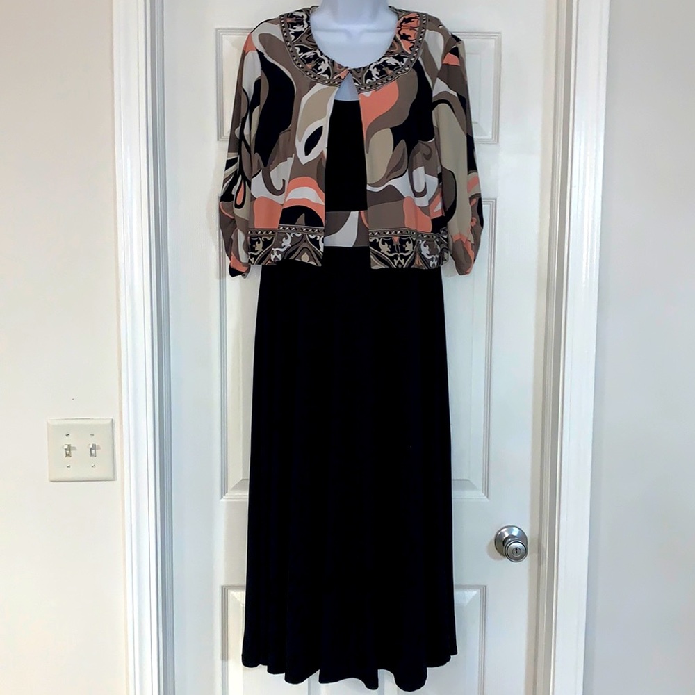Perceptions New York, Size 14, Black & Peach Dress and Jacket Set